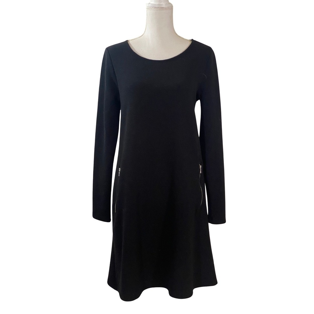GAP Black Long Sleeve Shift Dress Zipper Pockets Casual Everyday Women Size M